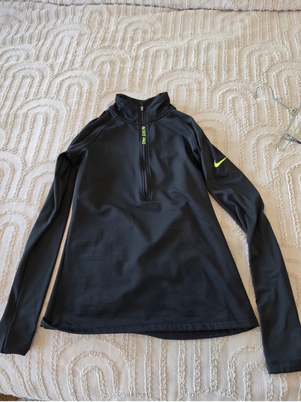Nike Black Long Sleeve Half-Zip Top with Neon Green Swoosh